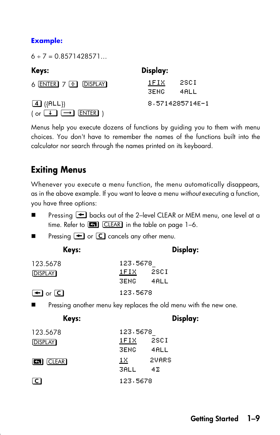 Exiting menus | HP 33s User Manual | Page 25 / 387