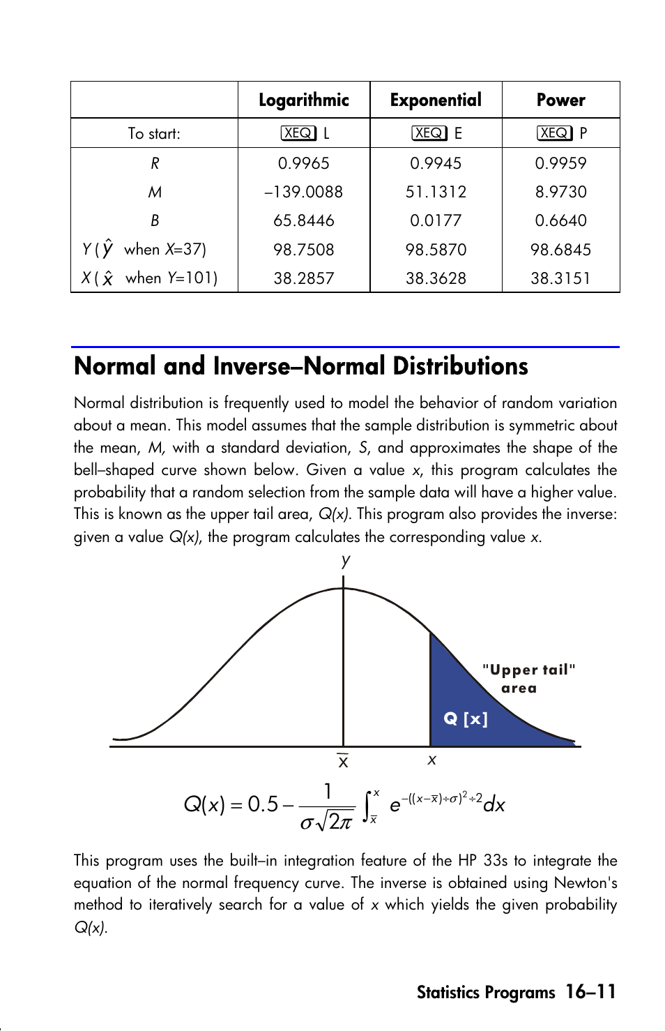 Normal and inverse–normal distributions, Dx e x q | HP 33s User Manual | Page 271 / 387