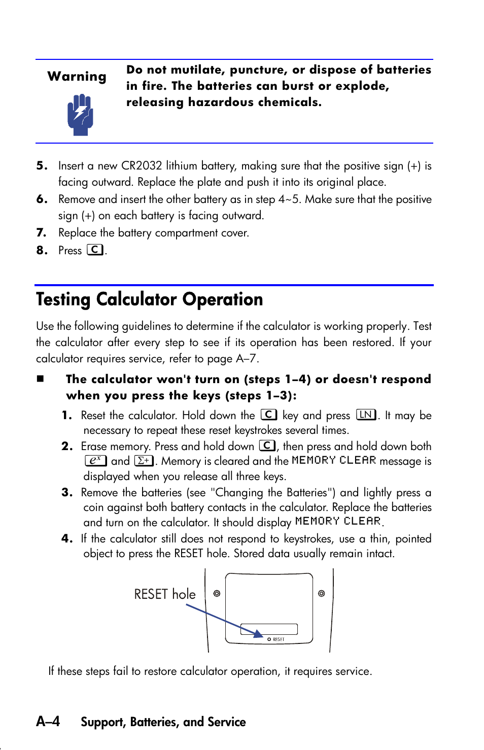 Testing calculator operation | HP 33s User Manual | Page 298 / 387