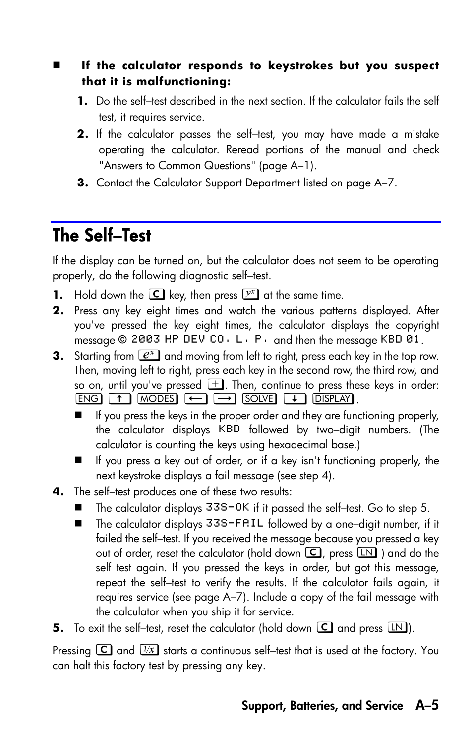 The self–test | HP 33s User Manual | Page 299 / 387