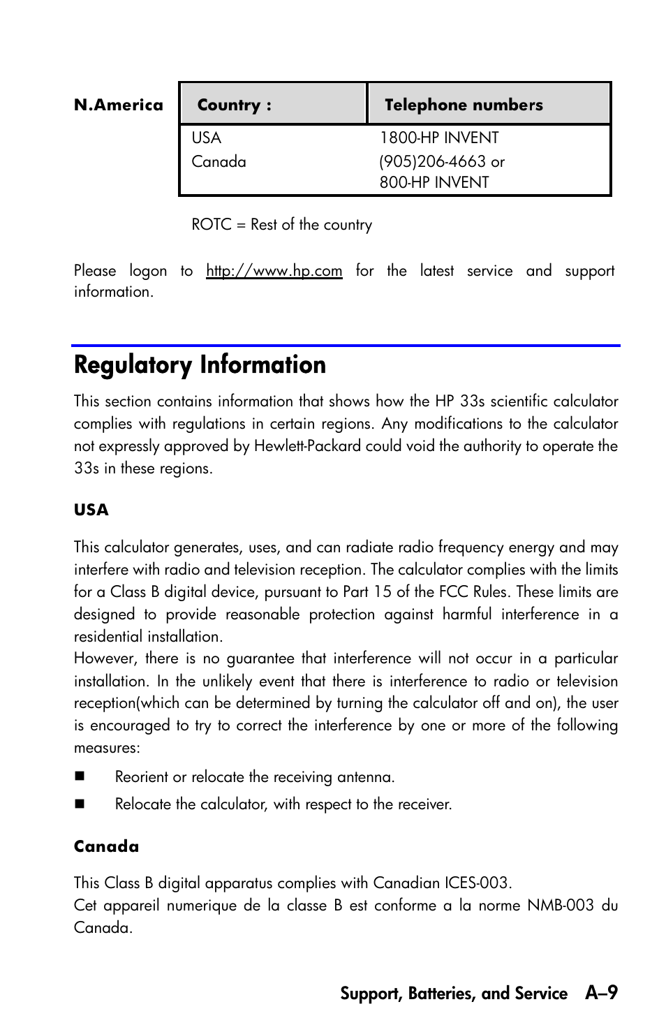 Regulatory information | HP 33s User Manual | Page 303 / 387