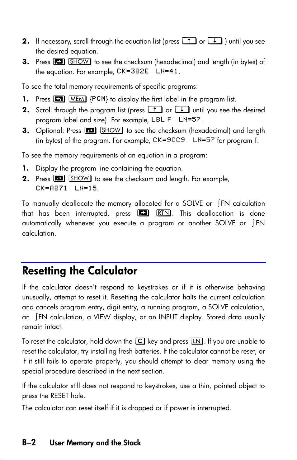 Resetting the calculator | HP 33s User Manual | Page 306 / 387