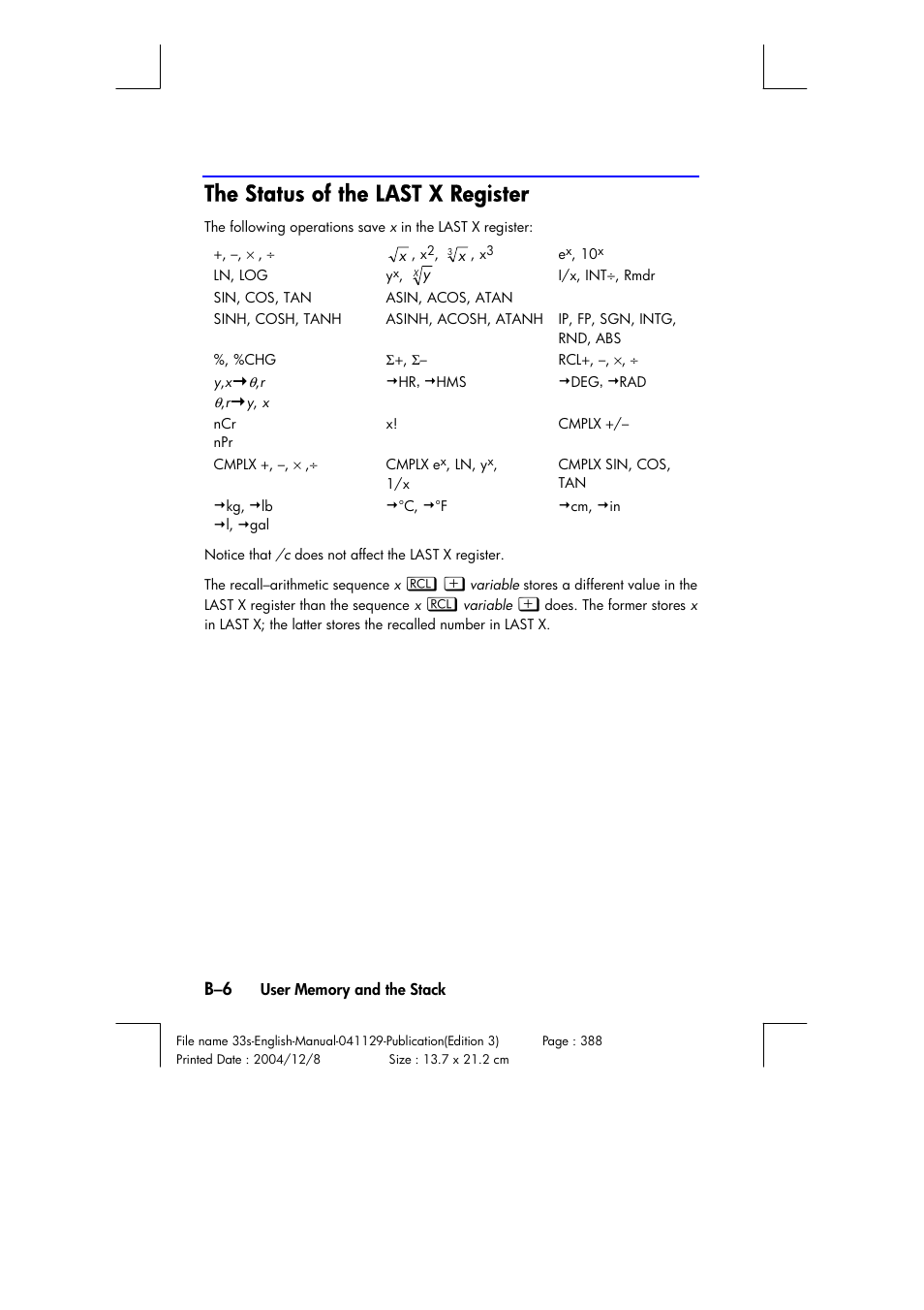 The status of the last x register | HP 33s User Manual | Page 310 / 387