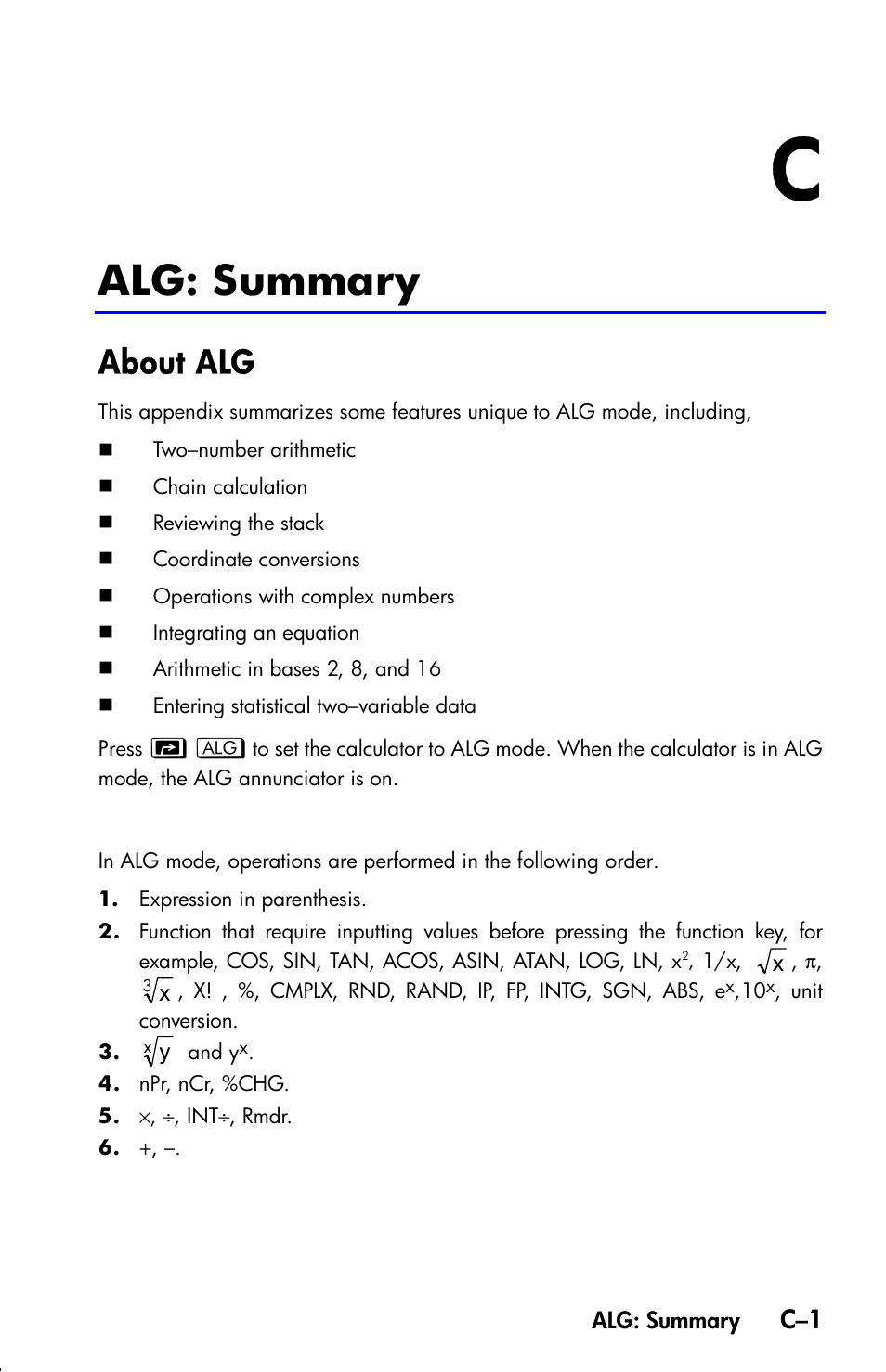 Alg: summary, About alg | HP 33s User Manual | Page 311 / 387