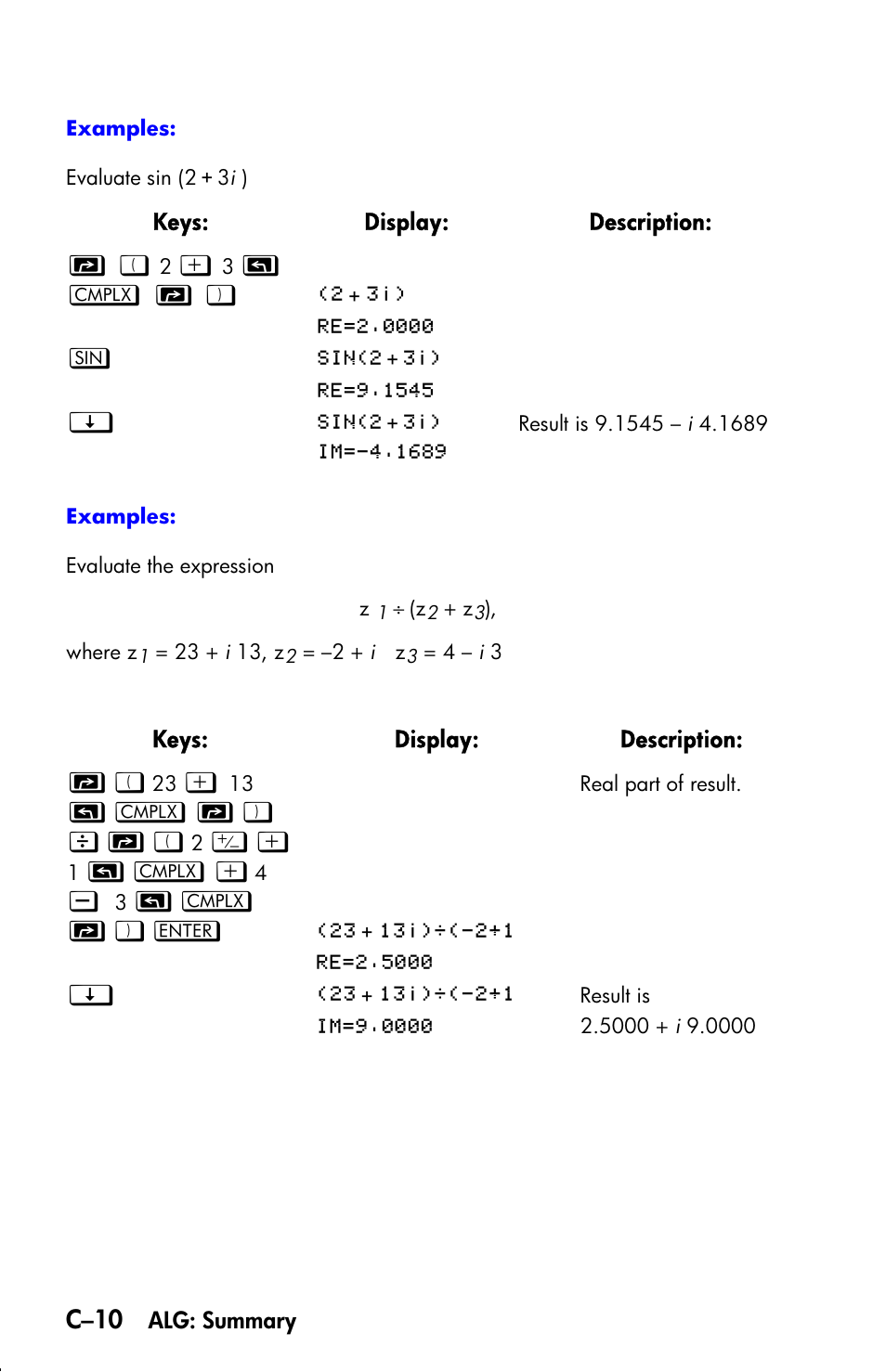 C–10, G | ` q | HP 33s User Manual | Page 320 / 387