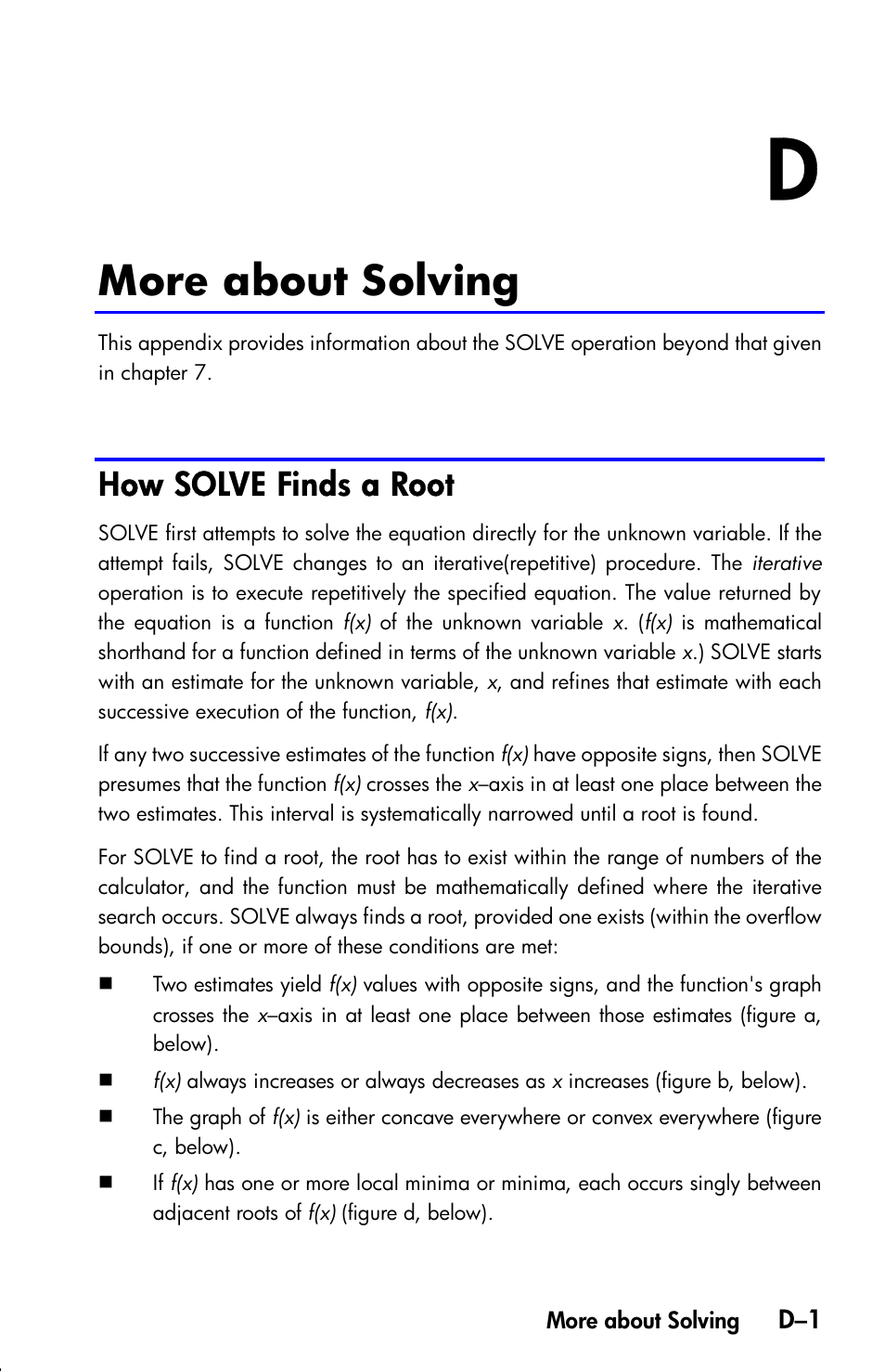 More about solving, How solve finds a root | HP 33s User Manual | Page 325 / 387