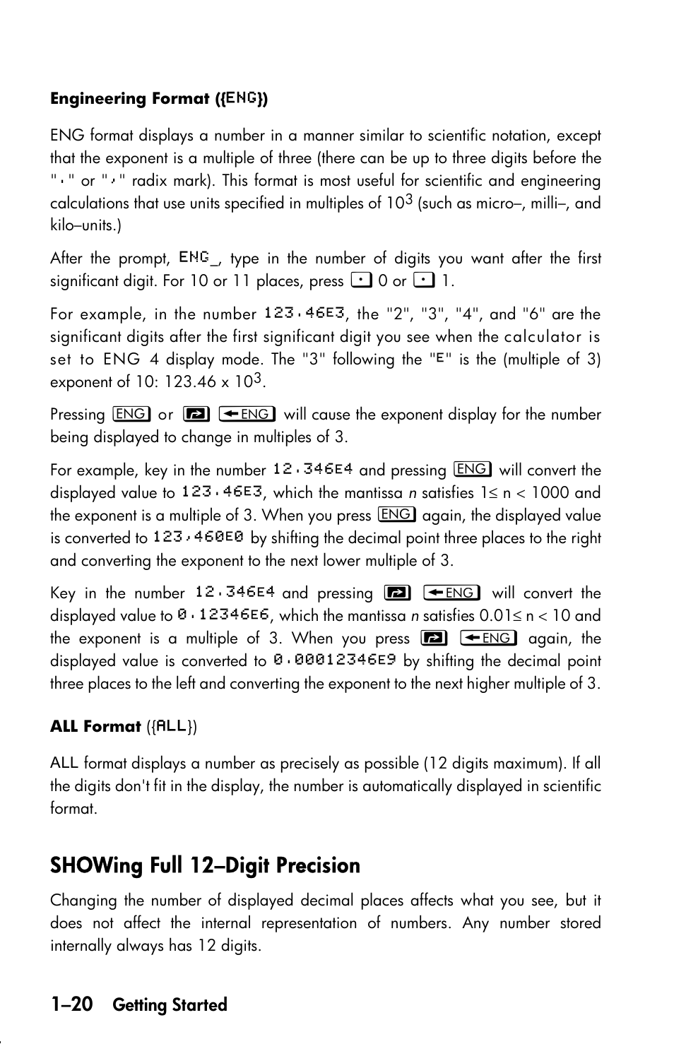 Showing full 12–digit precision | HP 33s User Manual | Page 36 / 387