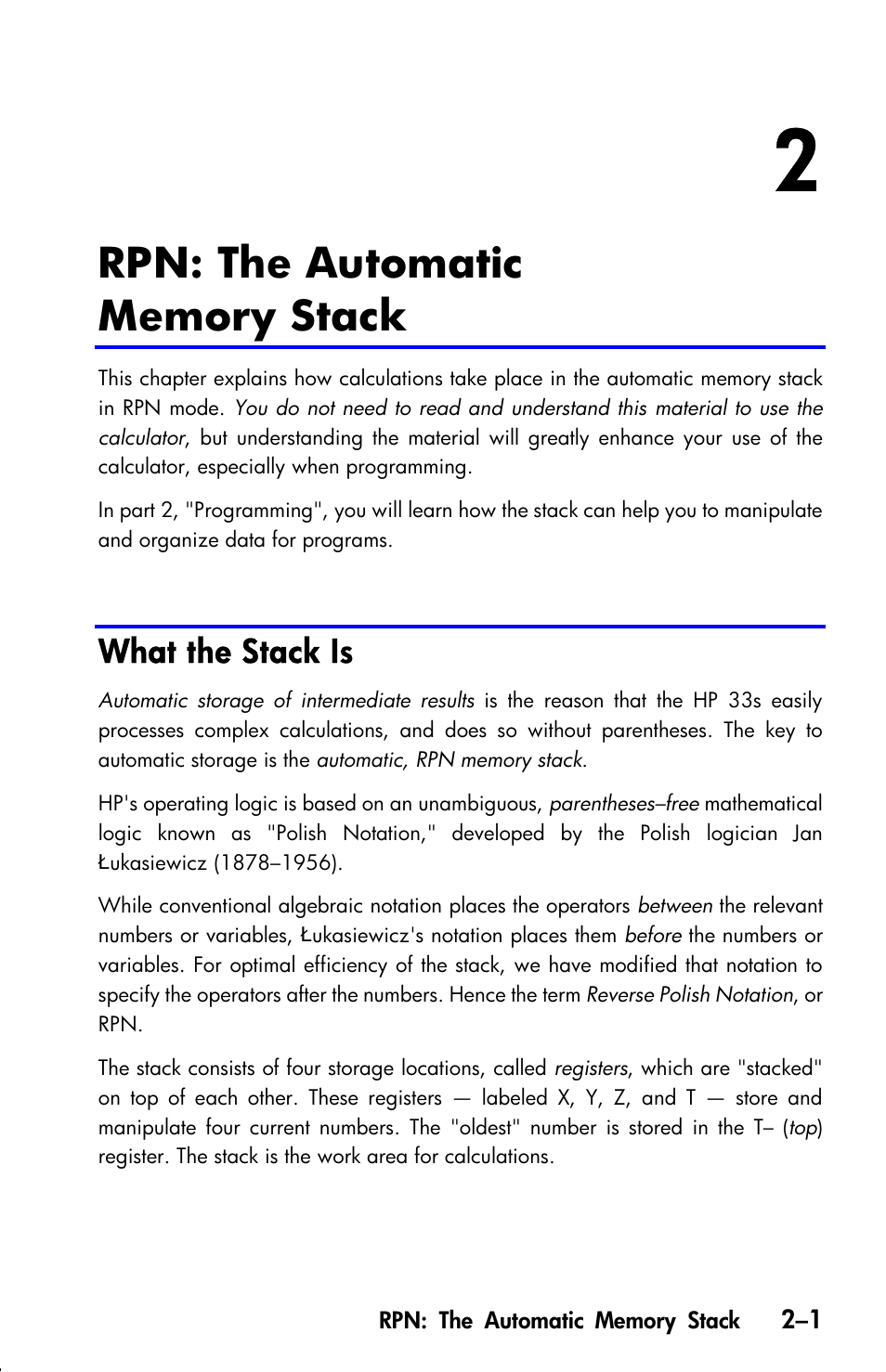 Rpn: the automatic memory stack, What the stack is | HP 33s User Manual | Page 41 / 387