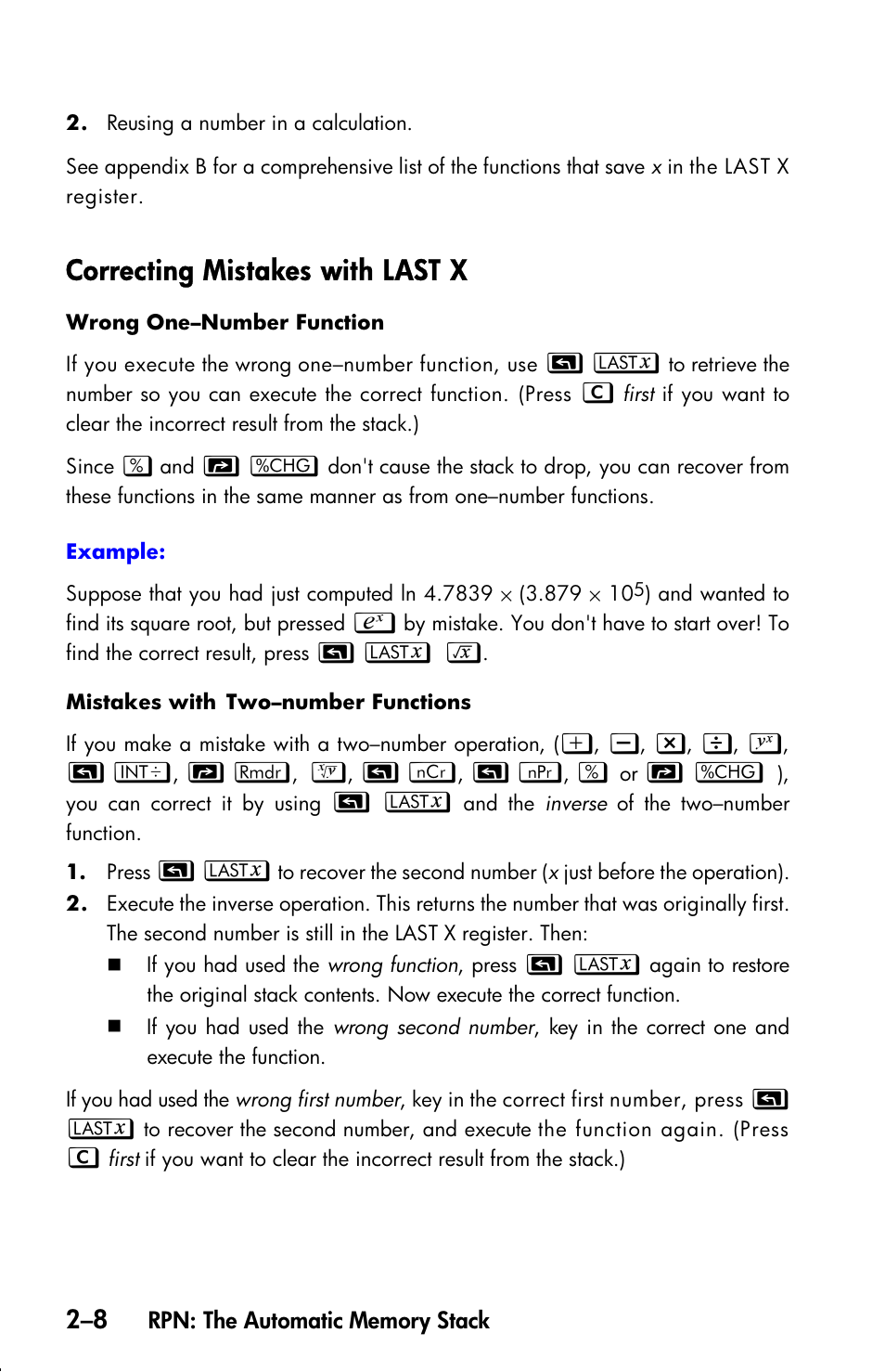 Correcting mistakes with last x | HP 33s User Manual | Page 48 / 387