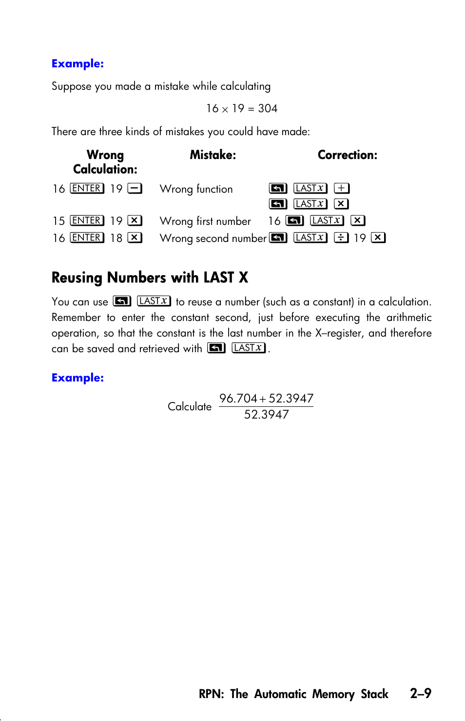 Reusing numbers with last x | HP 33s User Manual | Page 49 / 387