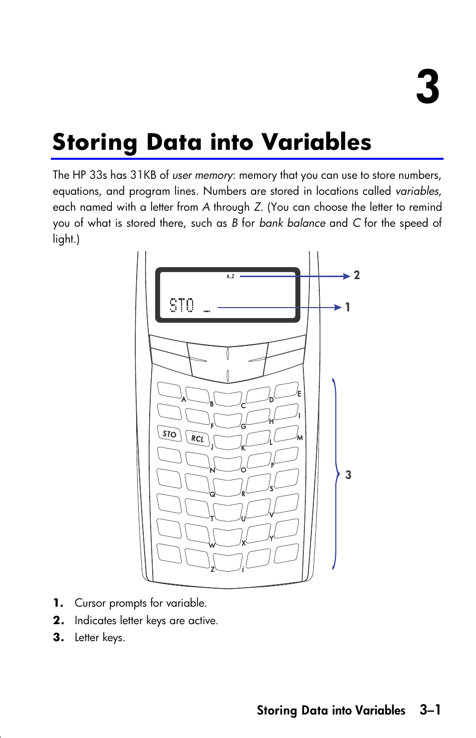 Storing data into variables | HP 33s User Manual | Page 57 / 387