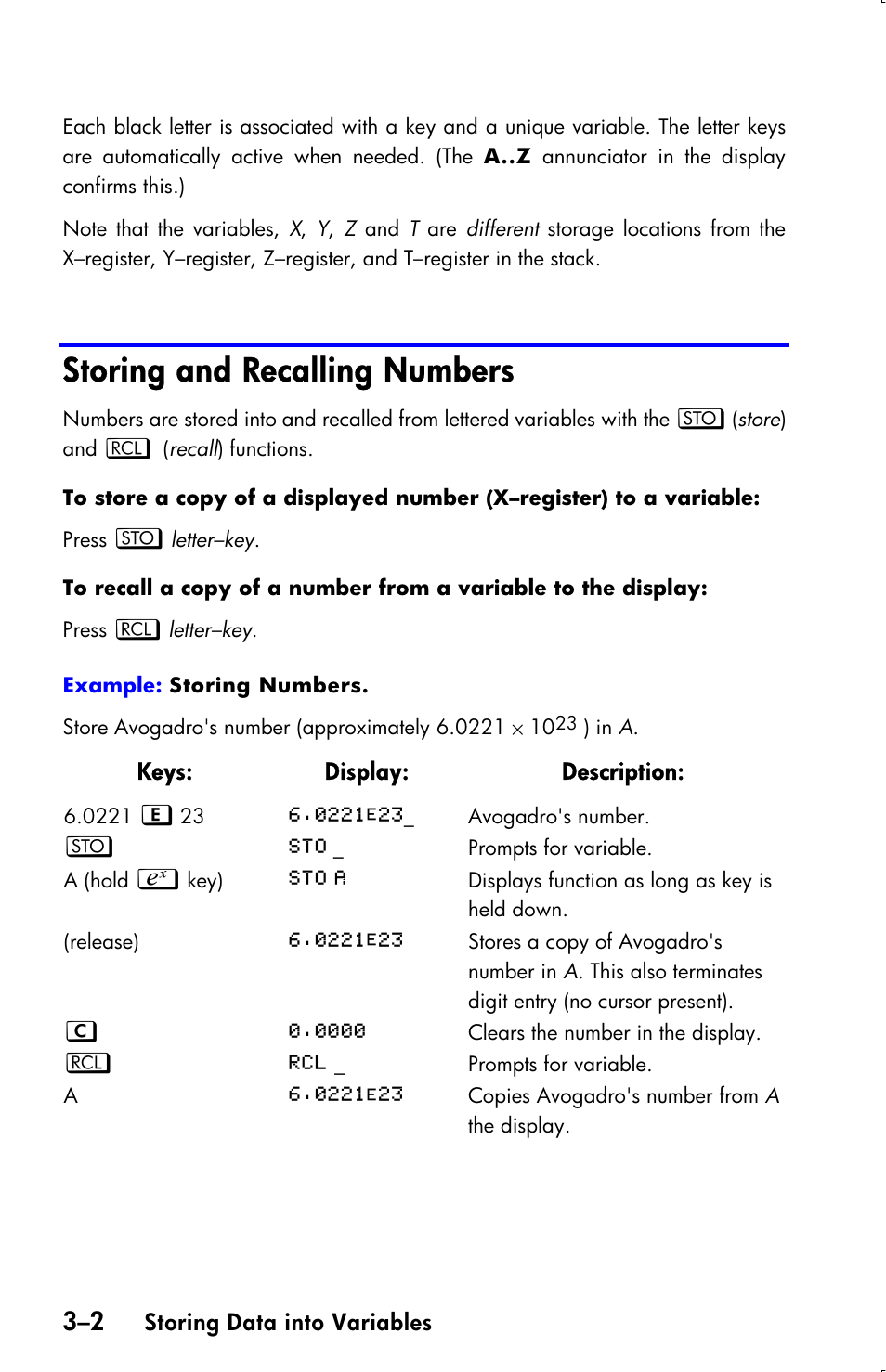 Storing and recalling numbers | HP 33s User Manual | Page 58 / 387