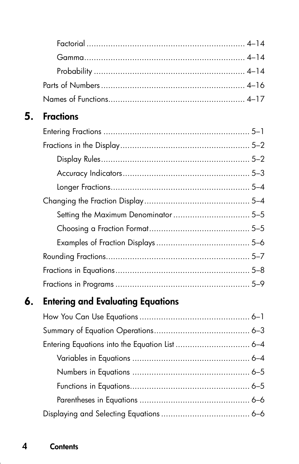 Fractions, Entering and evaluating equations | HP 33s User Manual | Page 6 / 387