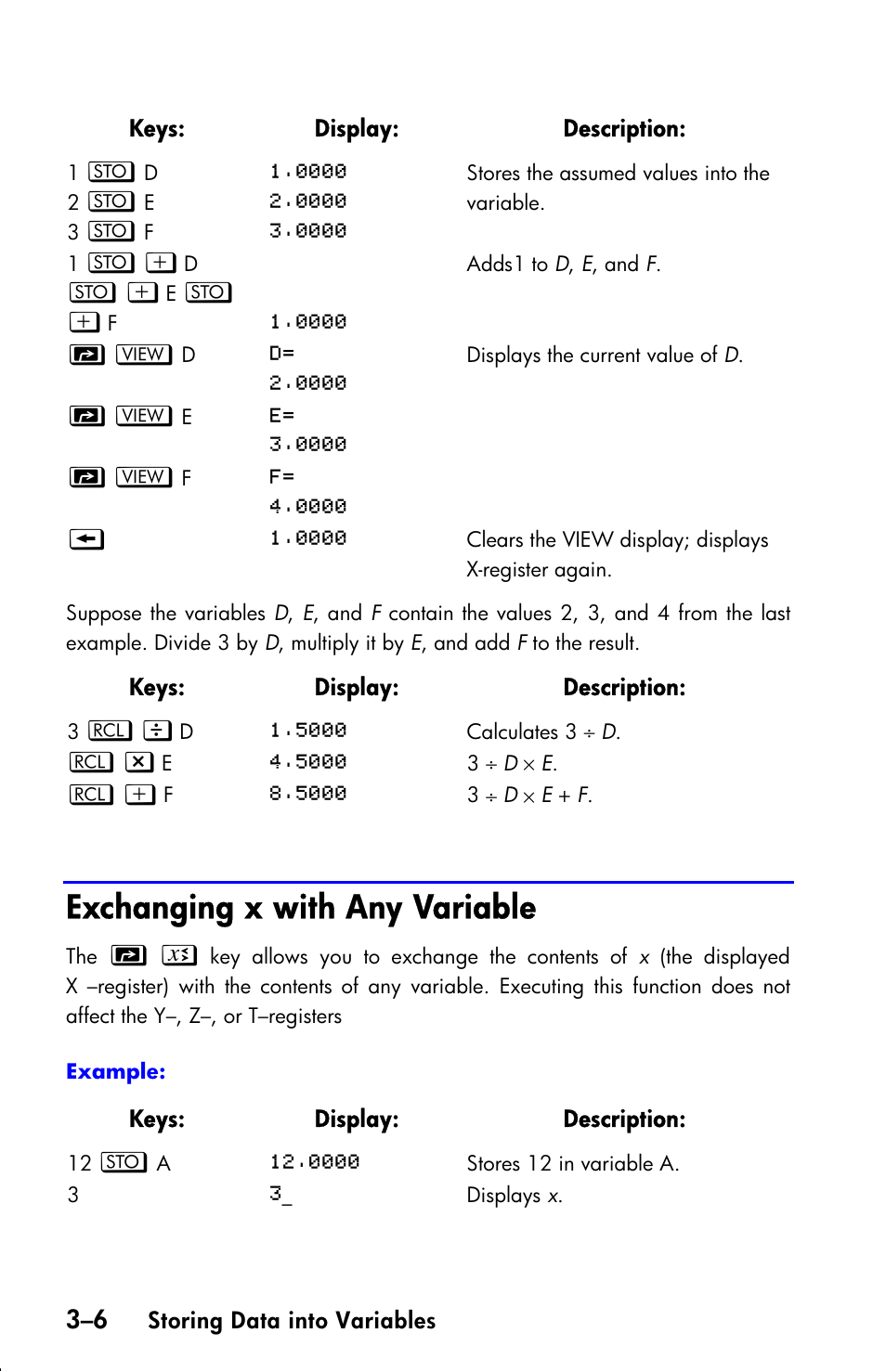 Exchanging x with any variable | HP 33s User Manual | Page 62 / 387