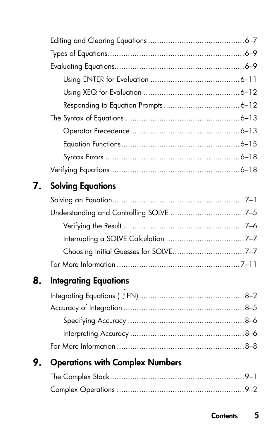 Solving equations, Integrating equations, Operations with complex numbers | HP 33s User Manual | Page 7 / 387