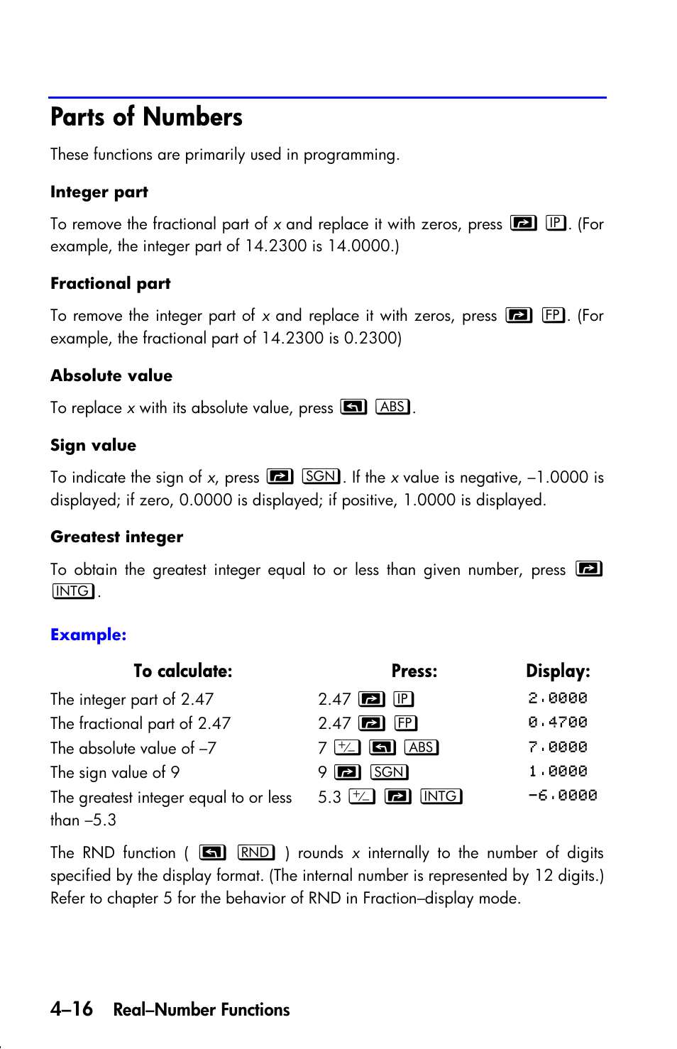 Parts of numbers | HP 33s User Manual | Page 80 / 387