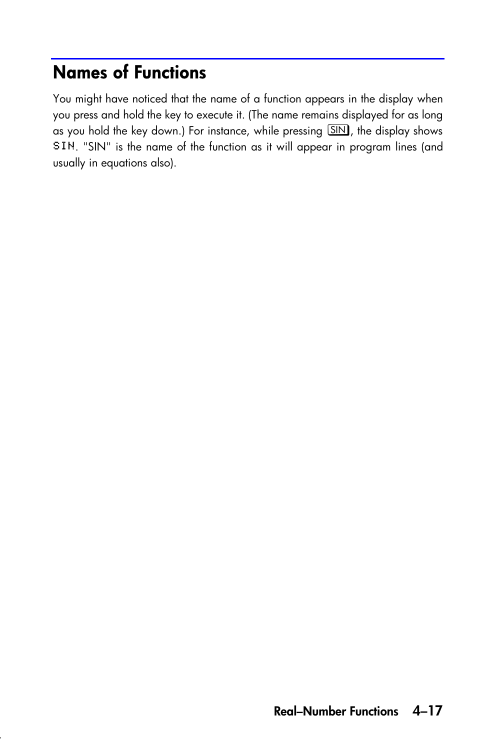 Names of functions | HP 33s User Manual | Page 81 / 387