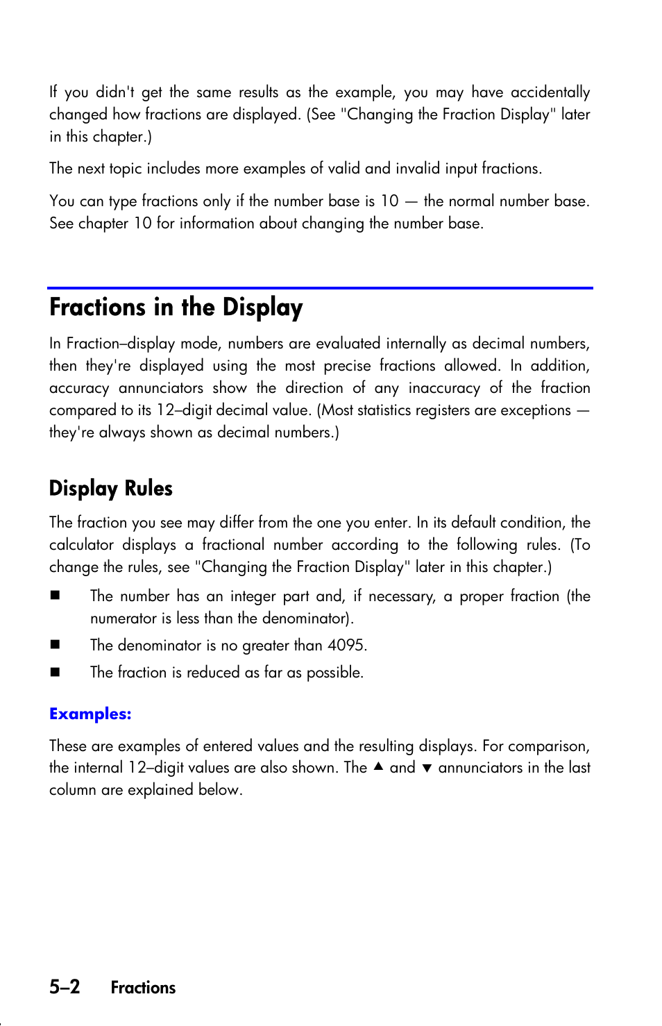 Fractions in the display, Display rules | HP 33s User Manual | Page 84 / 387