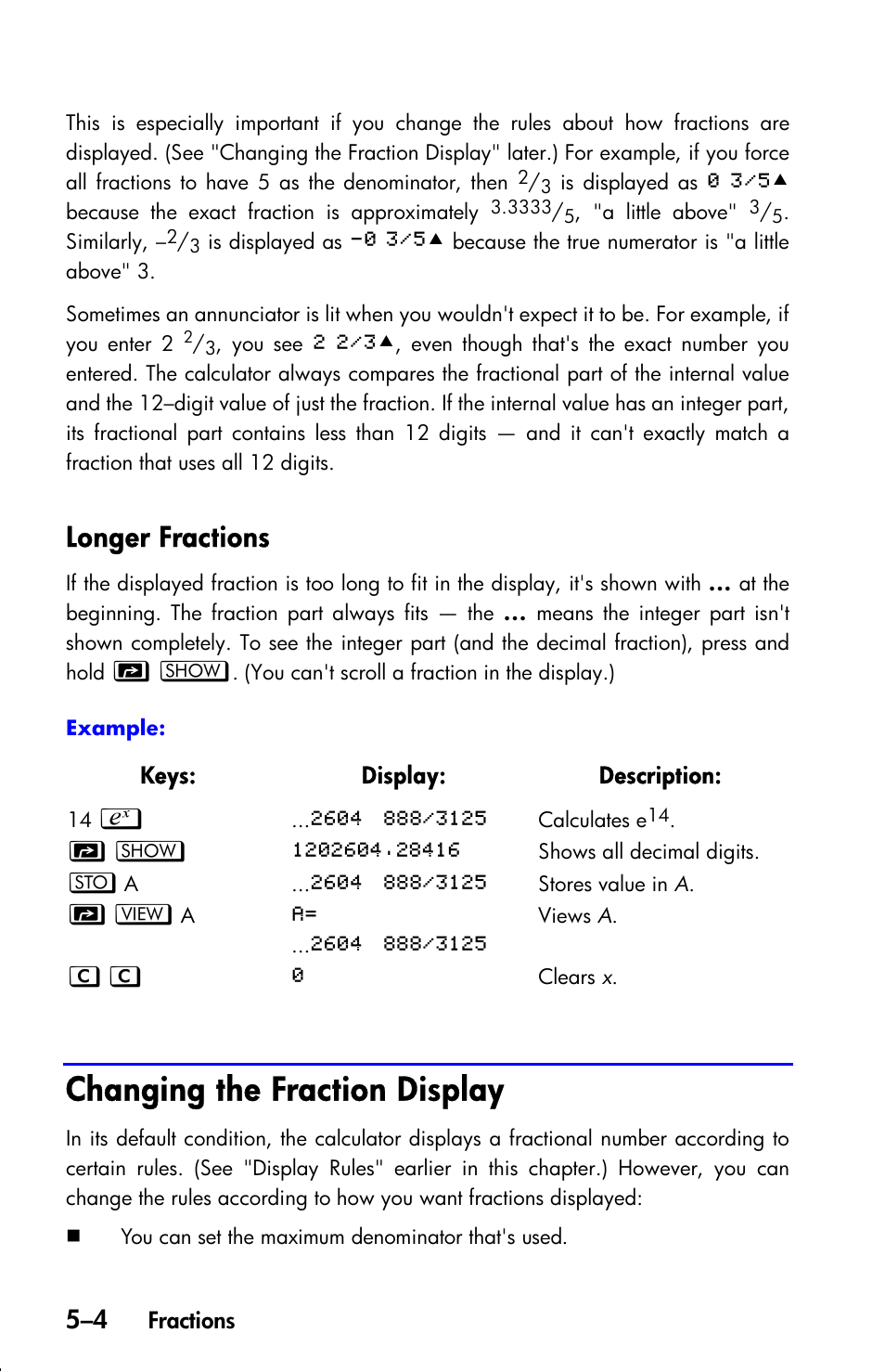 Longer fractions, Changing the fraction display | HP 33s User Manual | Page 86 / 387