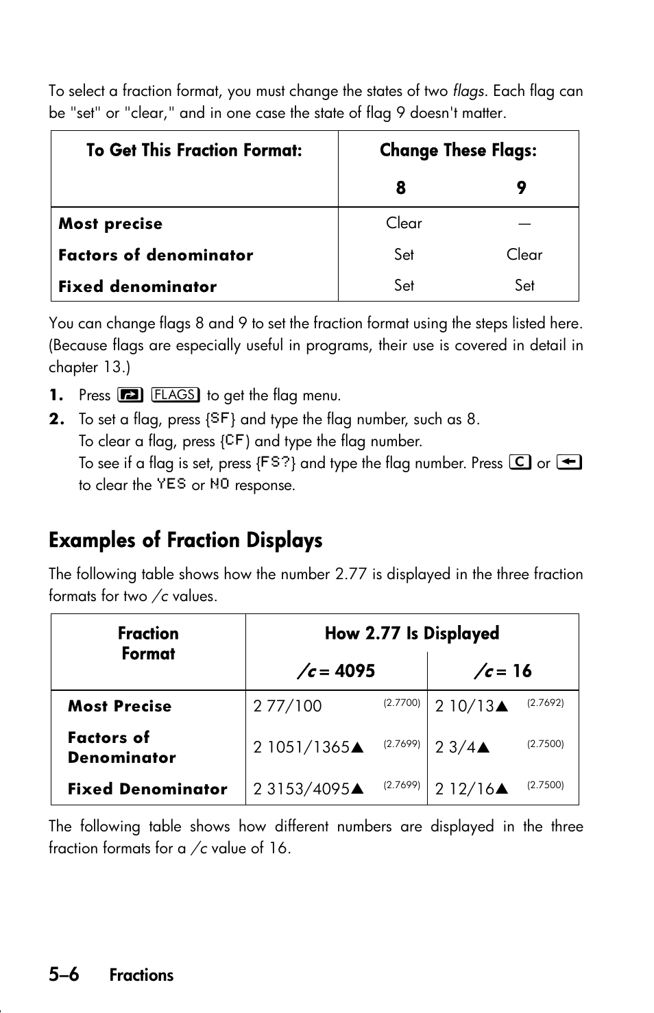 Examples of fraction displays | HP 33s User Manual | Page 88 / 387