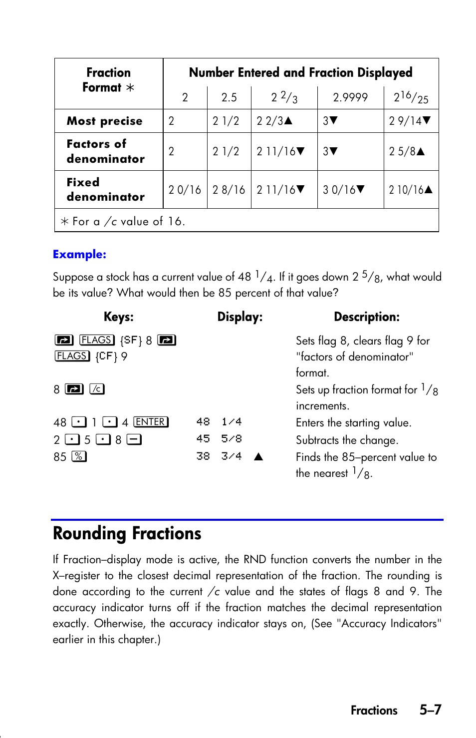 Rounding fractions | HP 33s User Manual | Page 89 / 387