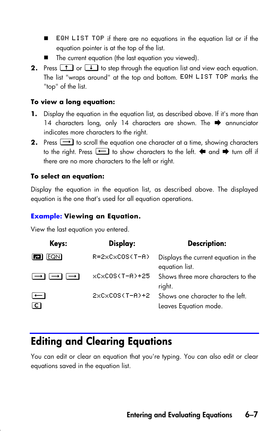 Editing and clearing equations | HP 33s User Manual | Page 99 / 387