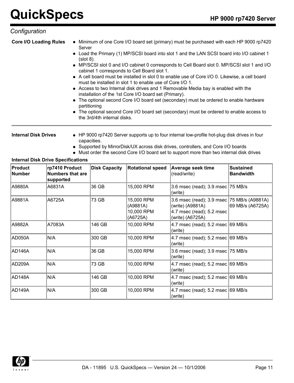 Quickspecs | HP 9000 Server rp7420 User Manual | Page 11 / 22