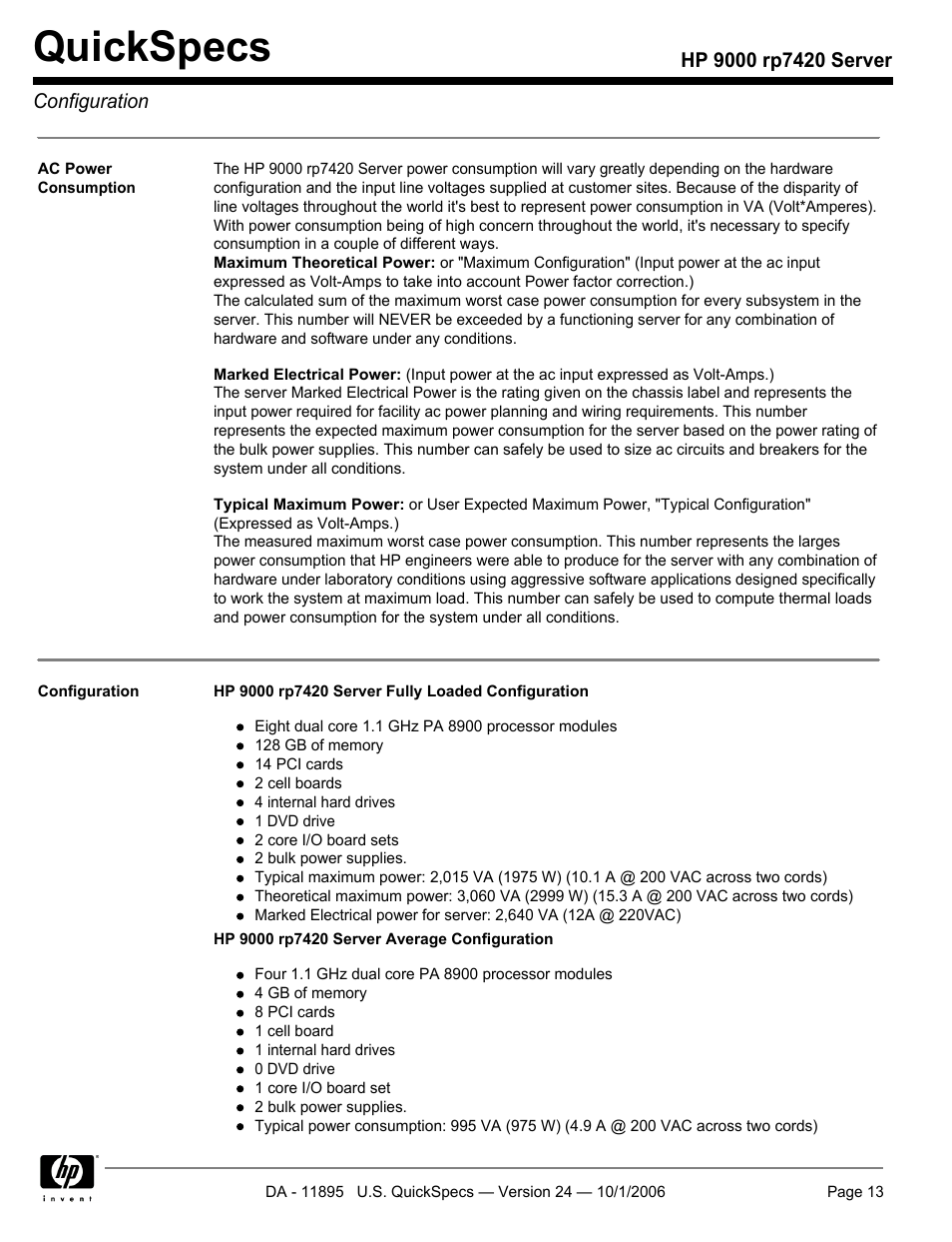 Quickspecs | HP 9000 Server rp7420 User Manual | Page 13 / 22