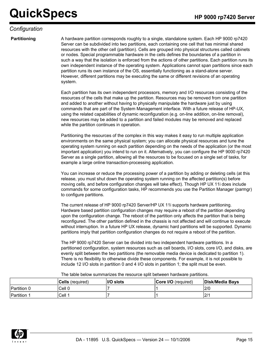 Quickspecs | HP 9000 Server rp7420 User Manual | Page 15 / 22