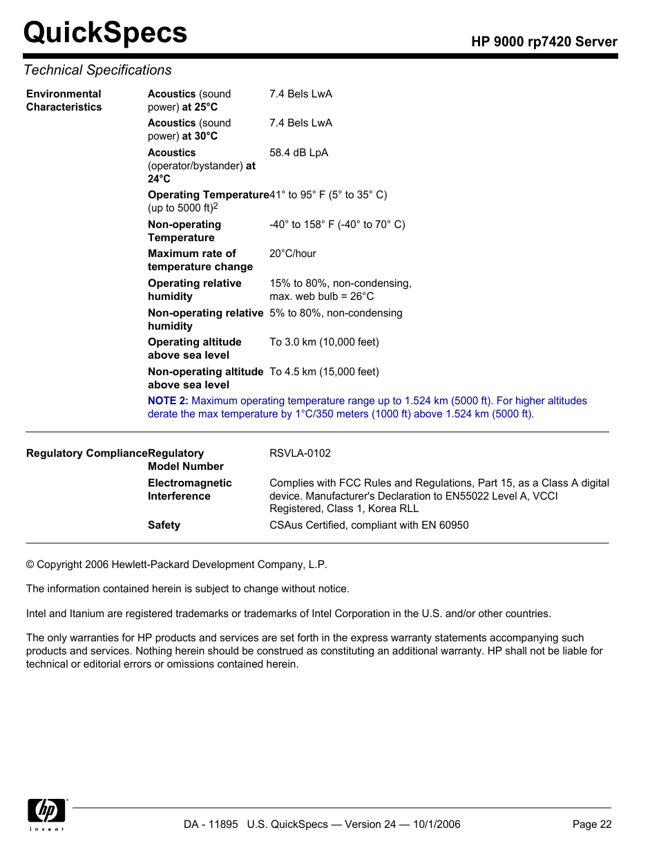 Quickspecs | HP 9000 Server rp7420 User Manual | Page 22 / 22