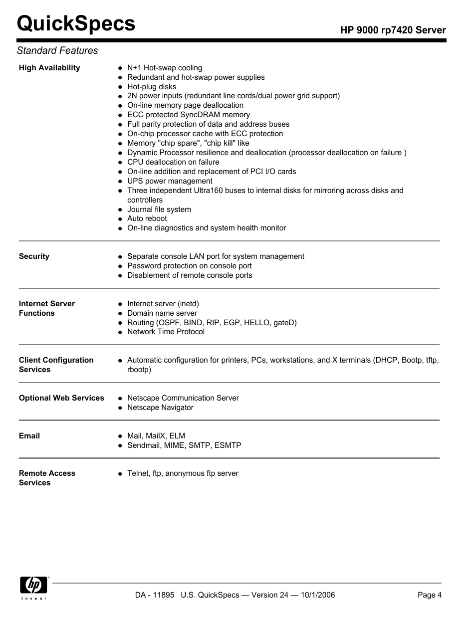 Quickspecs | HP 9000 Server rp7420 User Manual | Page 4 / 22