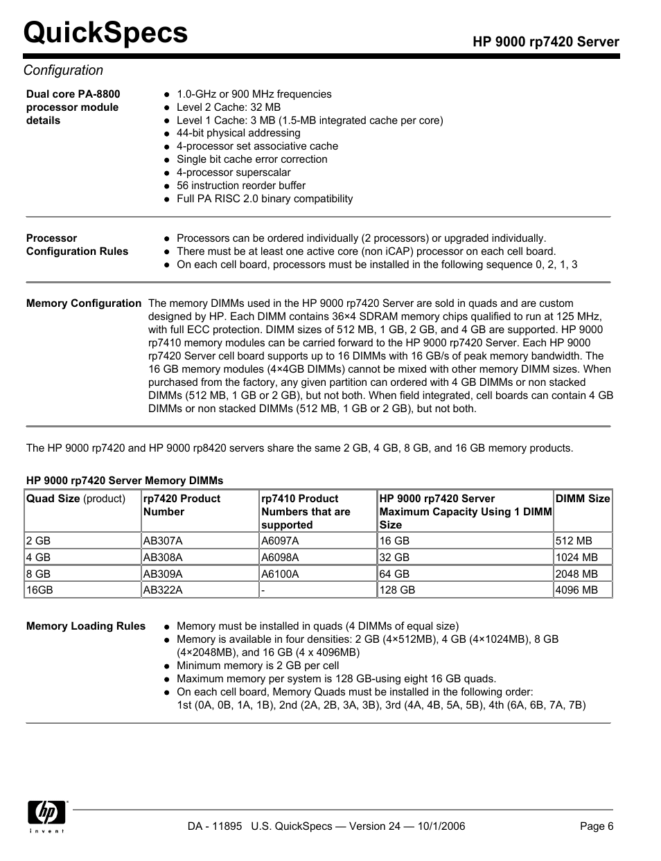 Quickspecs | HP 9000 Server rp7420 User Manual | Page 6 / 22