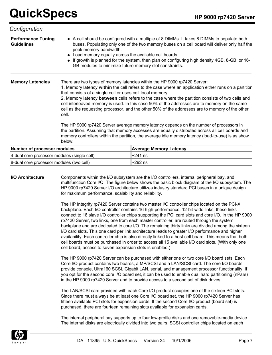 Quickspecs | HP 9000 Server rp7420 User Manual | Page 7 / 22