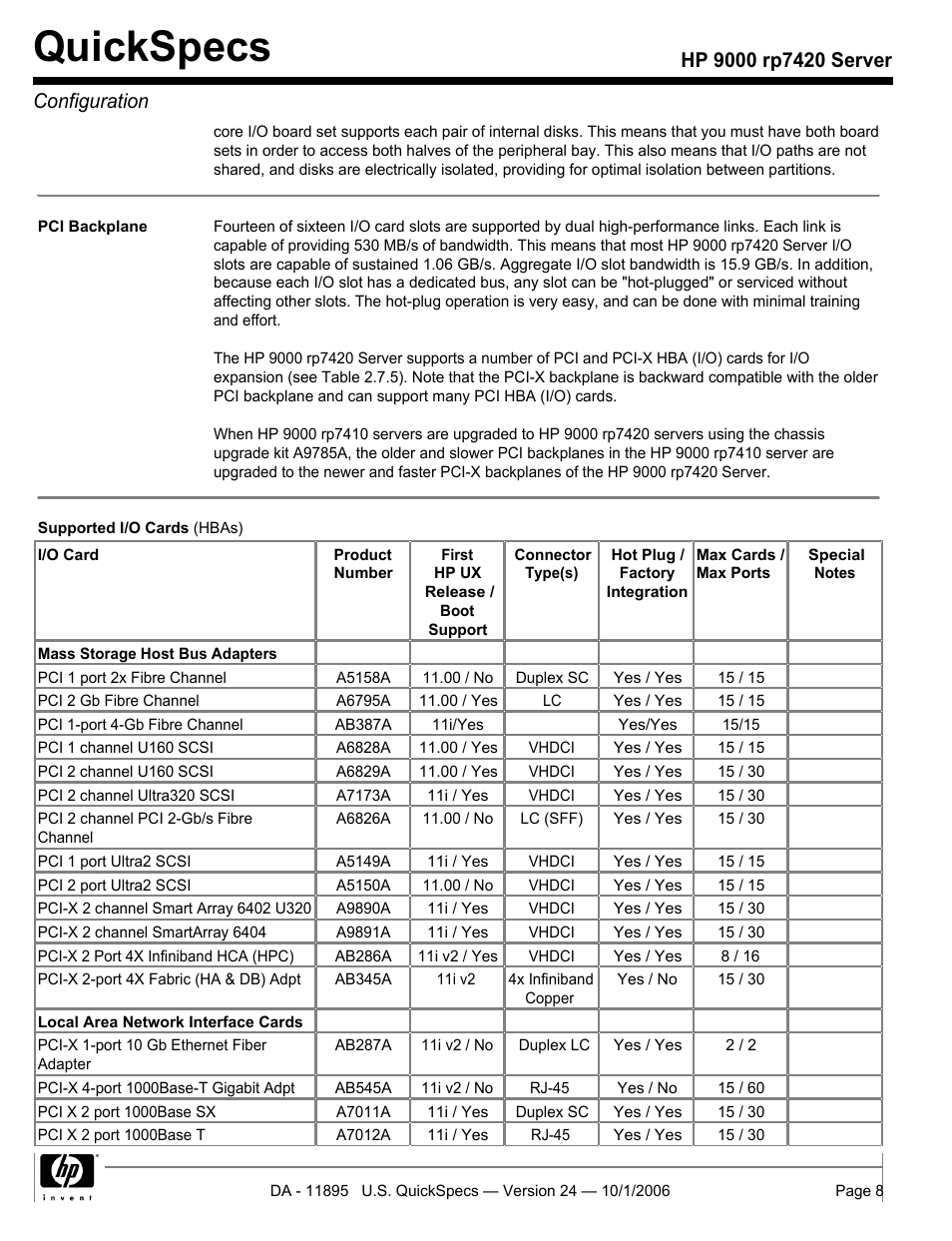 Quickspecs | HP 9000 Server rp7420 User Manual | Page 8 / 22