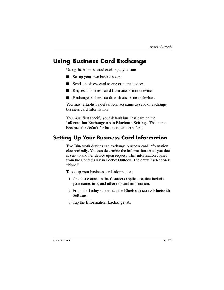 Using business card exchange, Setting up your business card information | HP IPAQ H5500 User Manual | Page 105 / 169