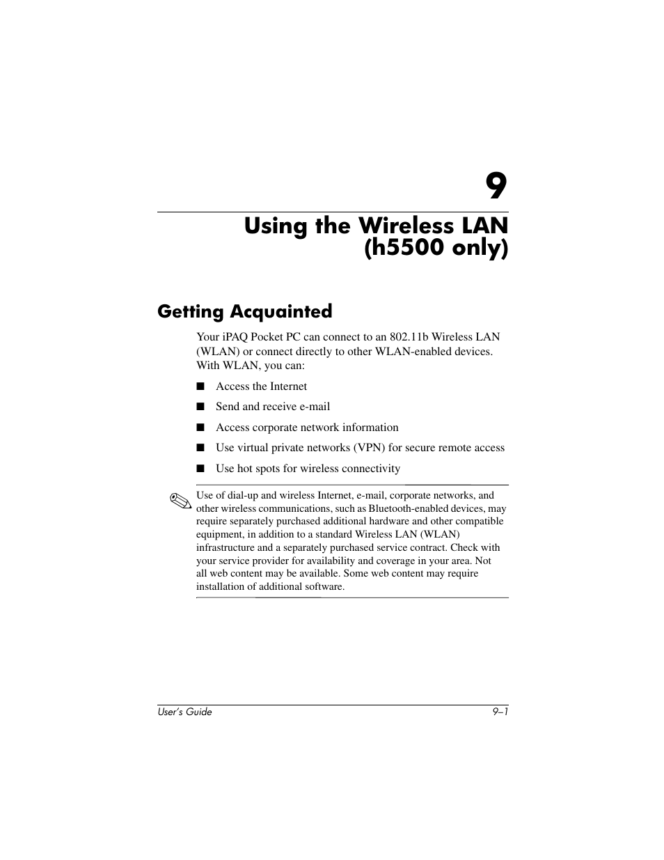 Using the wireless lan (h5500 only) | HP IPAQ H5500 User Manual | Page 111 / 169
