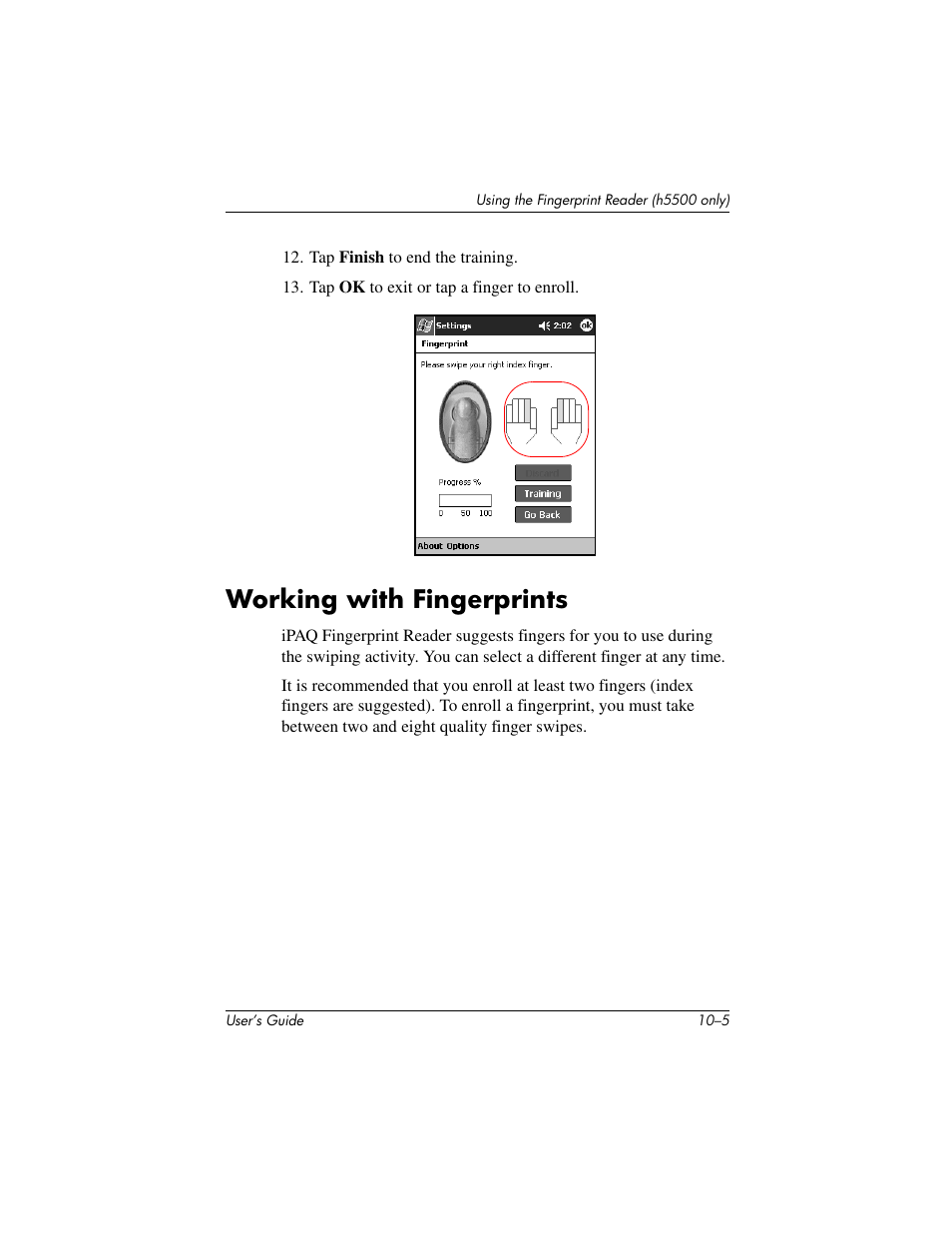 Working with fingerprints | HP IPAQ H5500 User Manual | Page 132 / 169