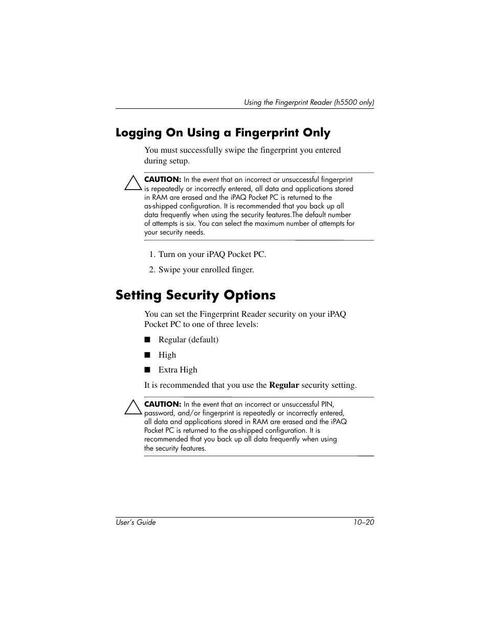 Setting security options | HP IPAQ H5500 User Manual | Page 147 / 169