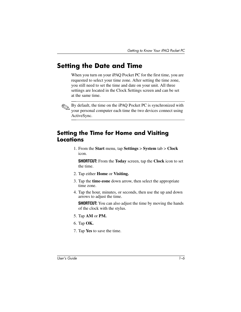 Setting the date and time | HP IPAQ H5500 User Manual | Page 16 / 169