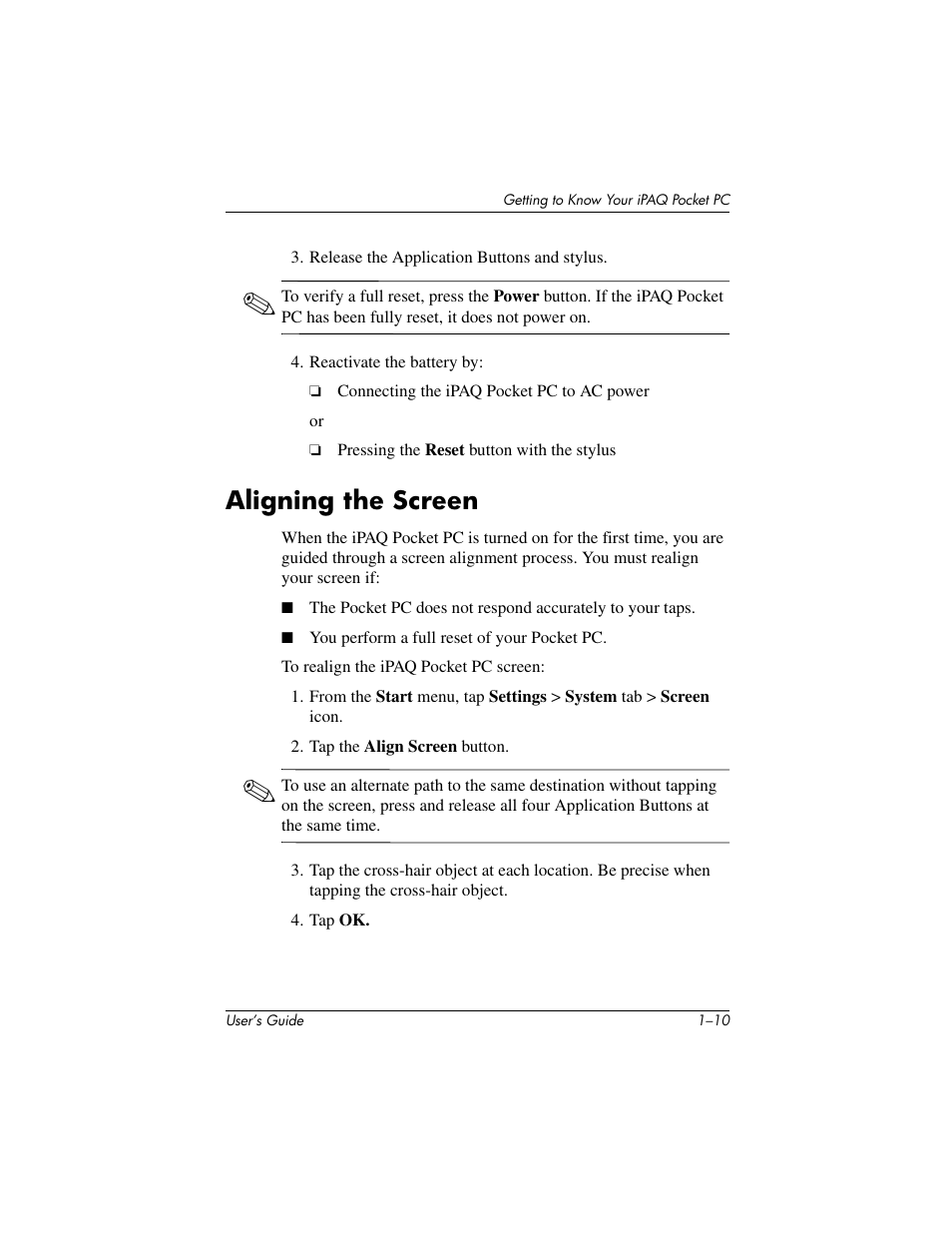 Aligning the screen | HP IPAQ H5500 User Manual | Page 20 / 169