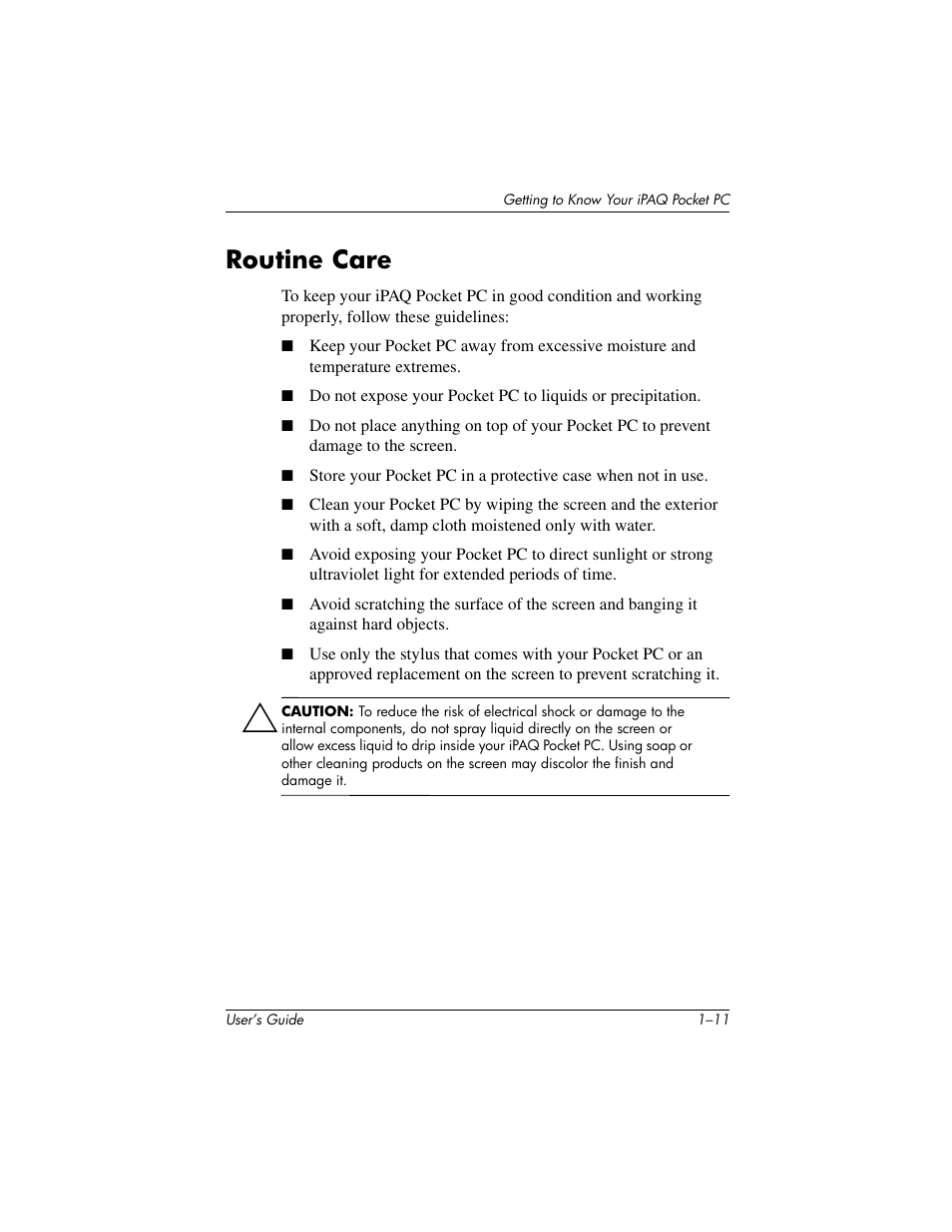 Routine care | HP IPAQ H5500 User Manual | Page 21 / 169