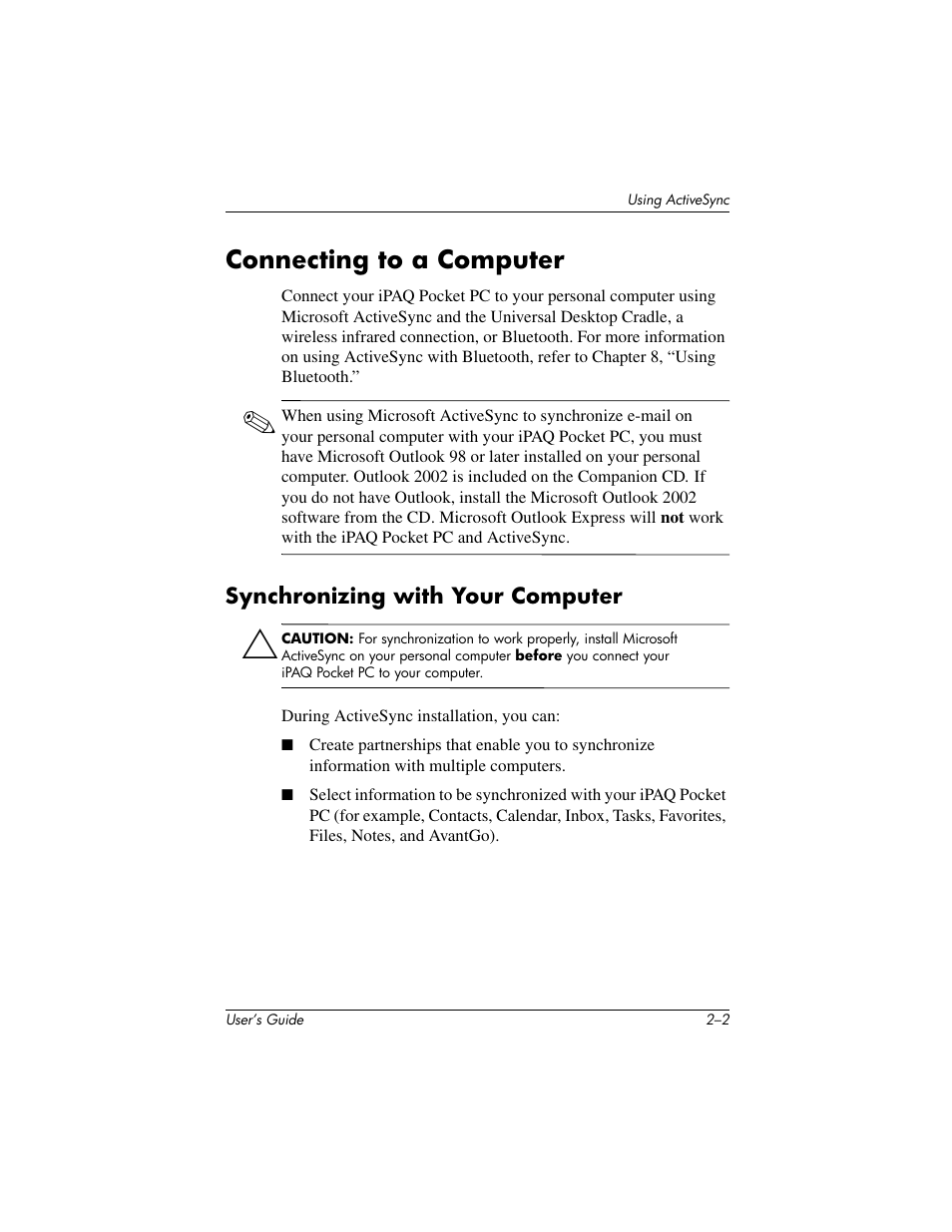 Connecting to a computer | HP IPAQ H5500 User Manual | Page 23 / 169