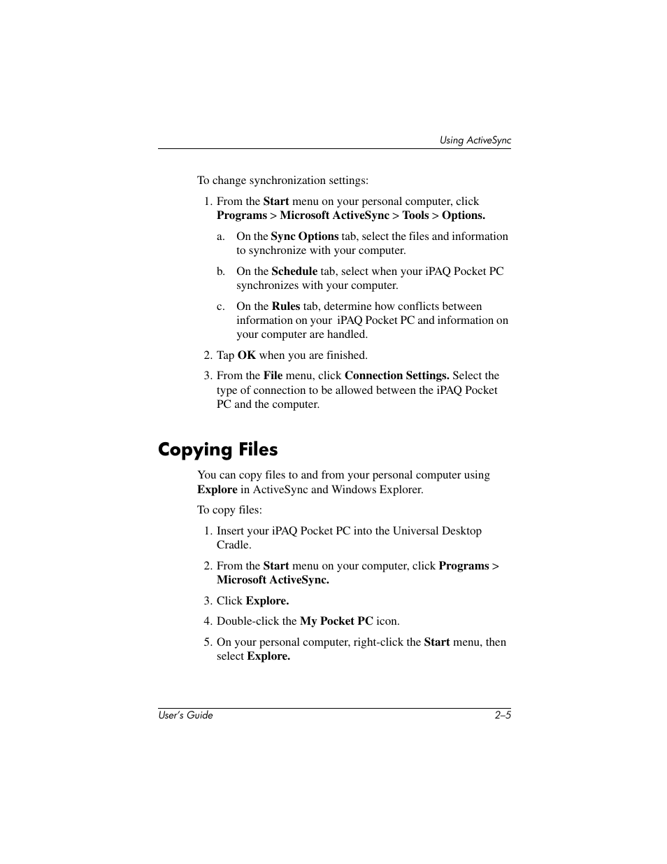 Copying files | HP IPAQ H5500 User Manual | Page 26 / 169