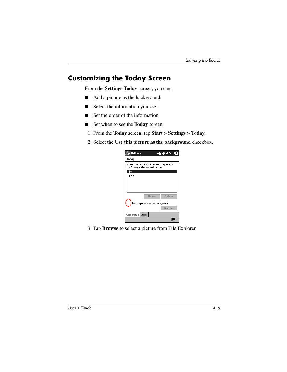 Customizing the today screen | HP IPAQ H5500 User Manual | Page 45 / 169