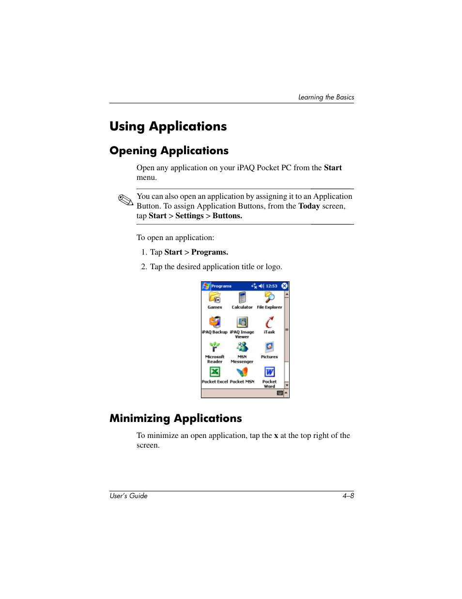 Using applications | HP IPAQ H5500 User Manual | Page 47 / 169