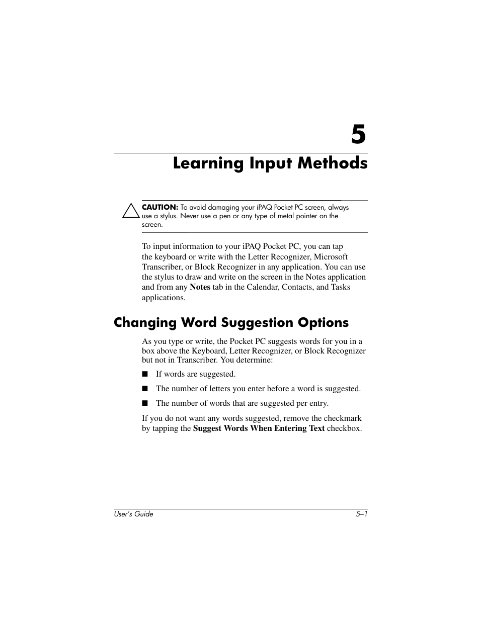 Learning input methods | HP IPAQ H5500 User Manual | Page 59 / 169