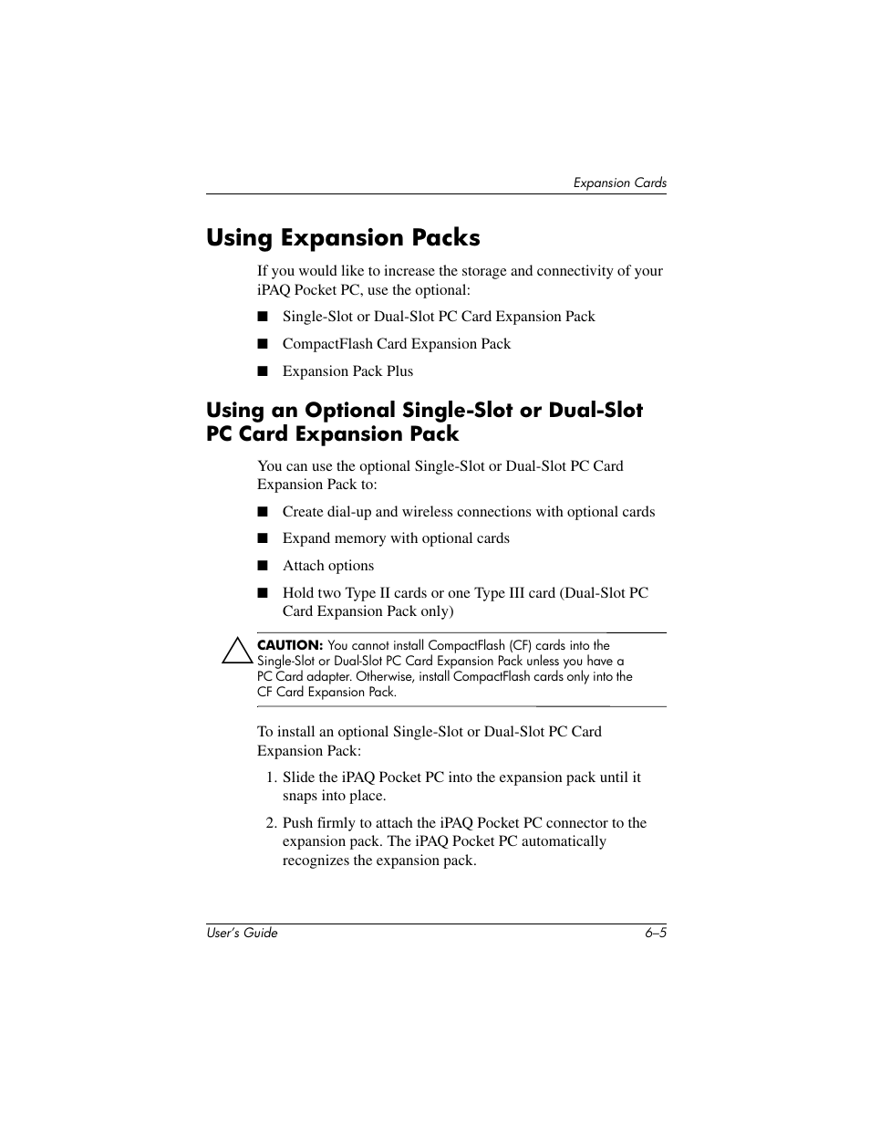 Using expansion packs | HP IPAQ H5500 User Manual | Page 72 / 169