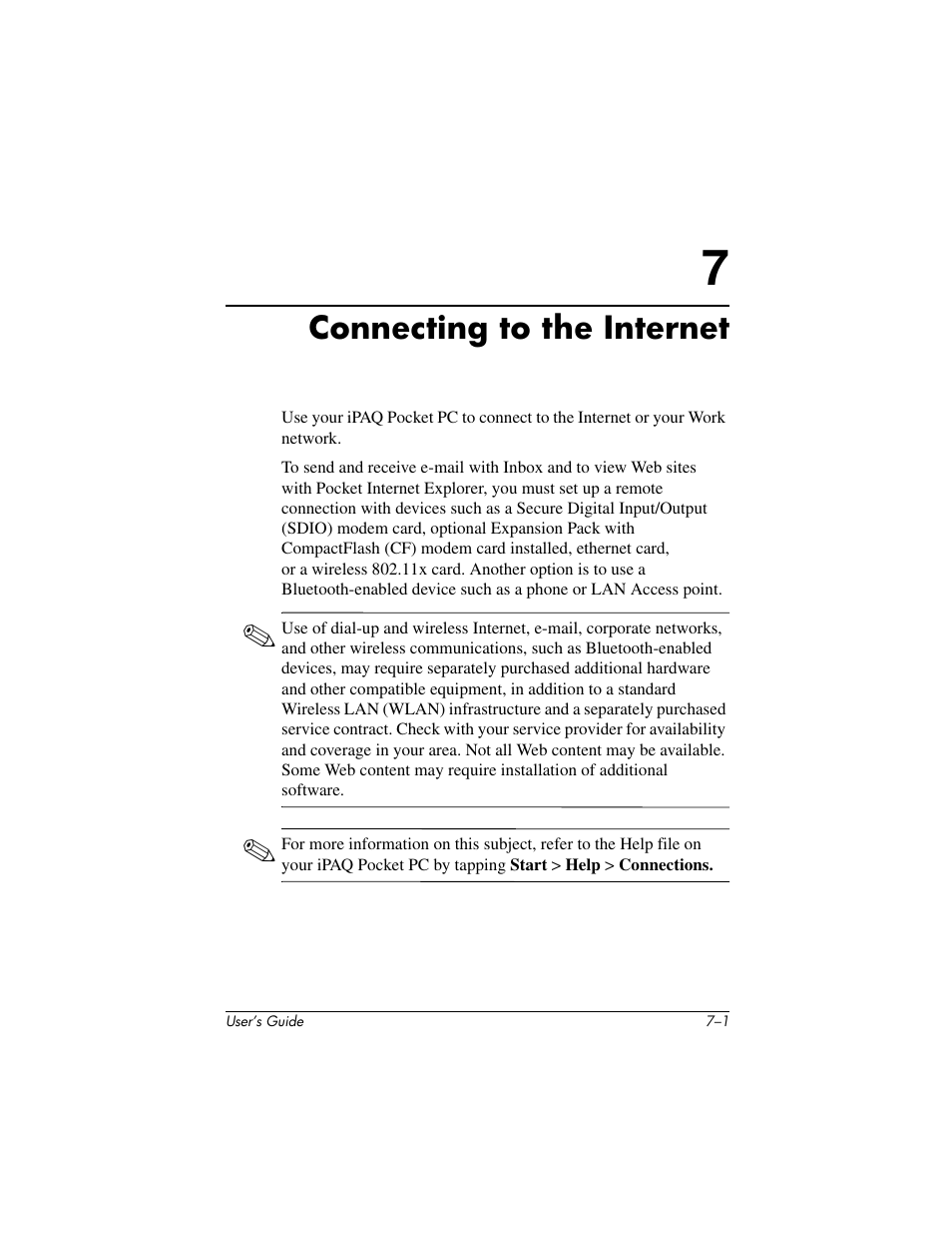 Connecting to the internet | HP IPAQ H5500 User Manual | Page 74 / 169