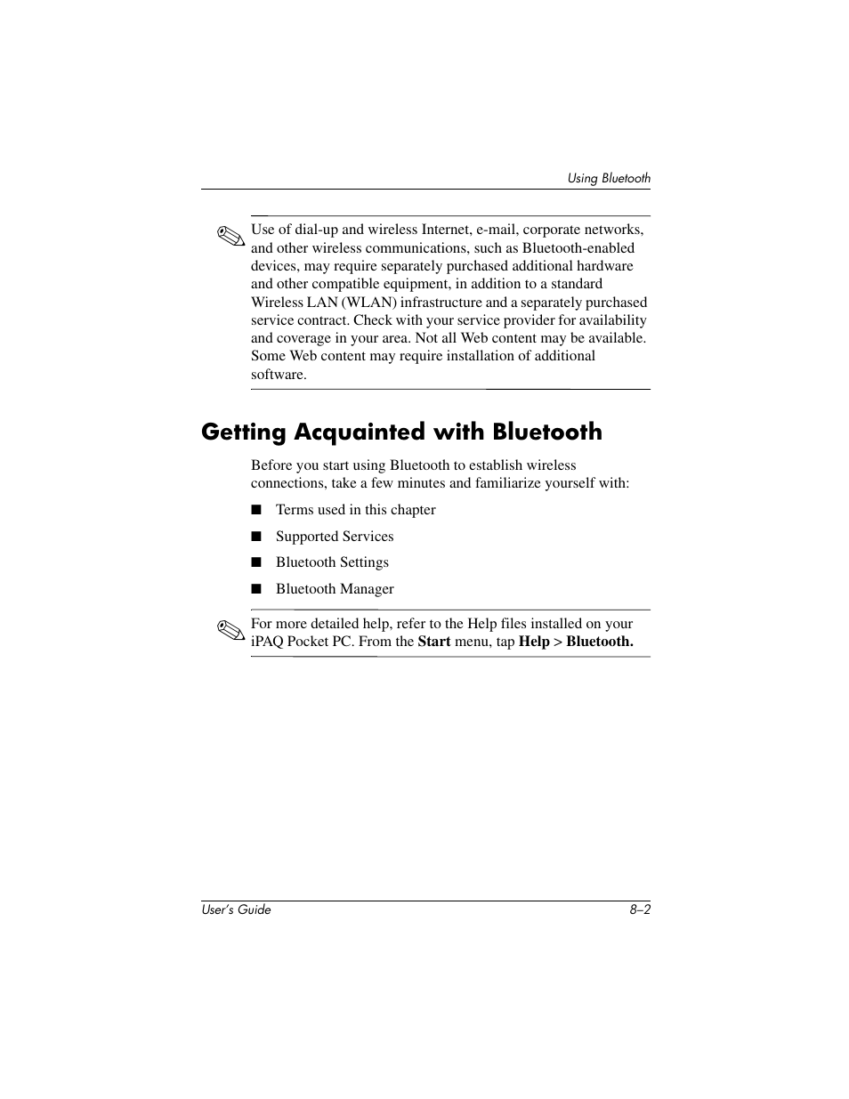 Getting acquainted with bluetooth | HP IPAQ H5500 User Manual | Page 82 / 169