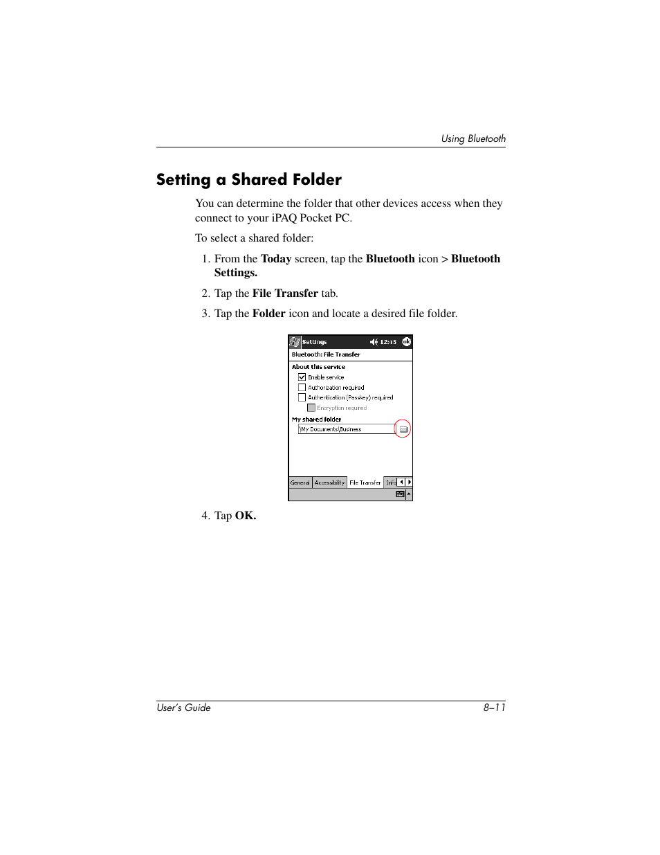Setting a shared folder | HP IPAQ H5500 User Manual | Page 91 / 169
